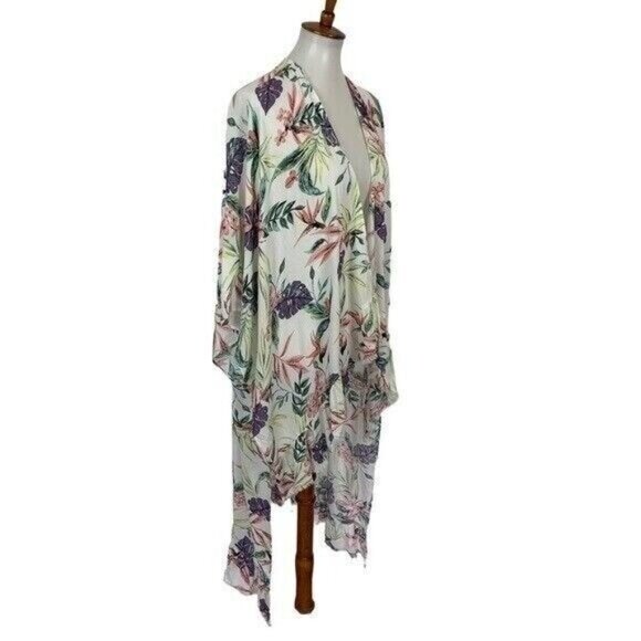 Umgee Kimono Cardigan Medium Large Floral Boho Fringe Sheer Layer - Picture 3 of 6